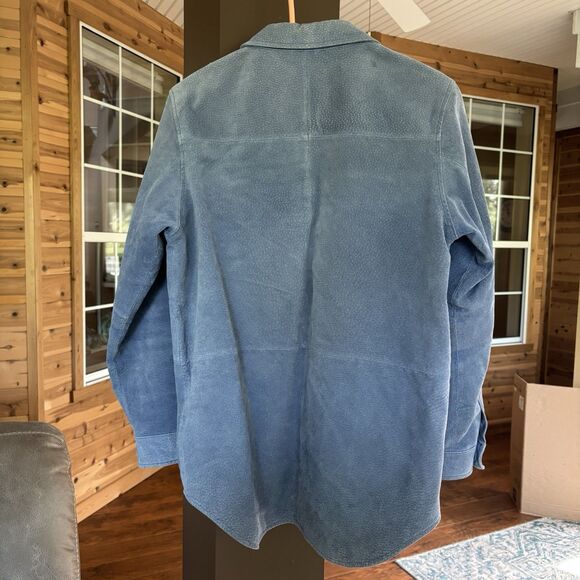 Bagadette 100% Suede Leather Shirt Jacket Women S Periwinkle Blue Button Down - Picture 4 of 10